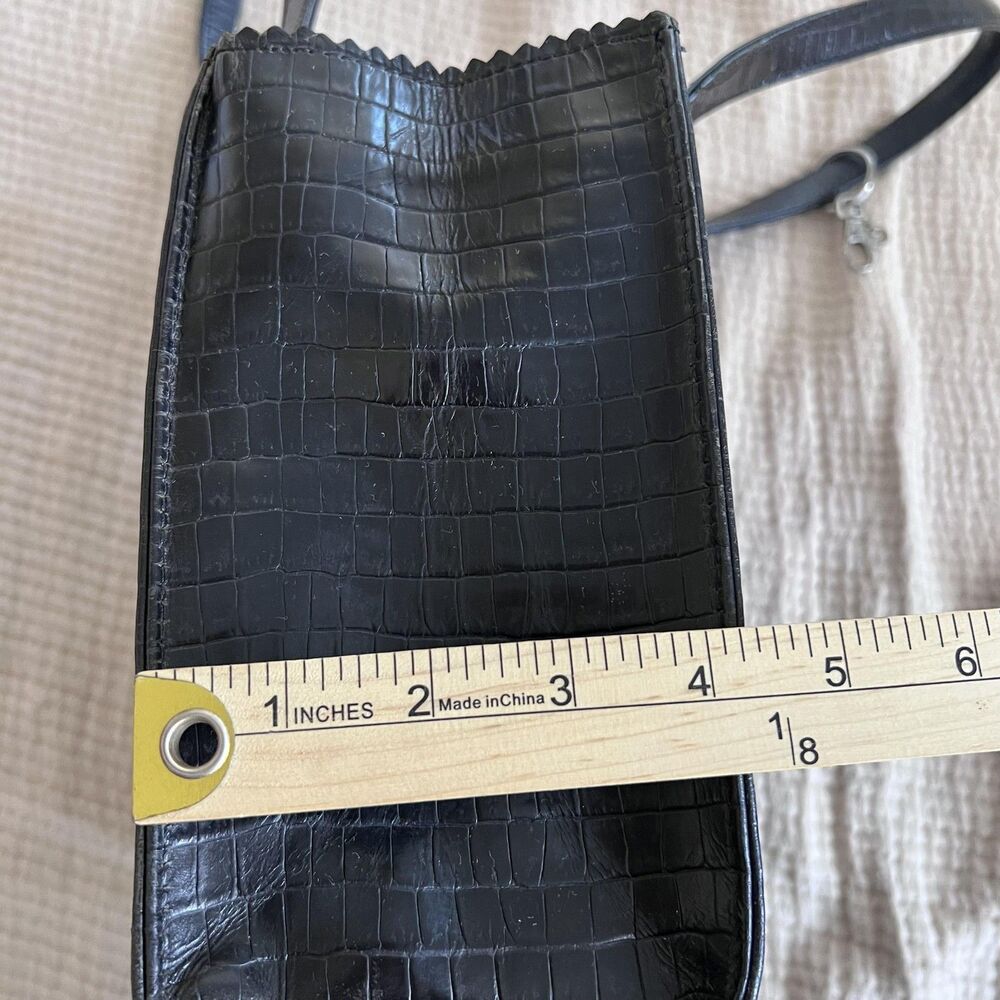 Donald J Pliner Bag Womens Medium Black Croc Embossed Leather Shoulder Tote USA - Picture 10 of 16